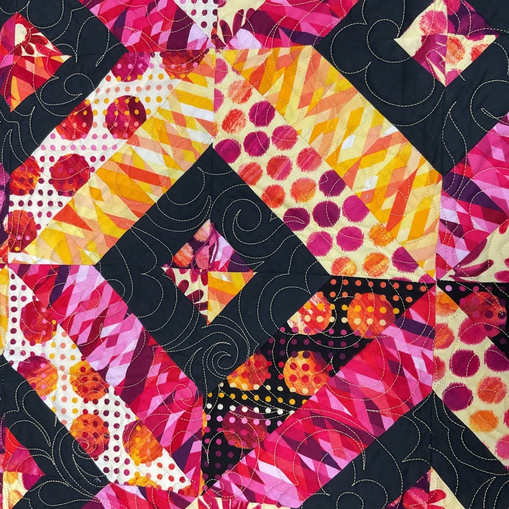 Modern Art‎ Quilt 47x52 Hand Quilted Geometric Signed Fiber Art Wall Hanging